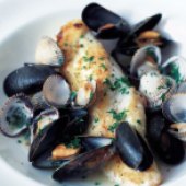 Recipe: monkfish with cockles and mussels. Photographs: Paul Ryan-Goff