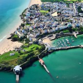 The walled town of Tenby on the Pembrokeshire Coast, in Wales, as seen from the air during a Fly Heli Wales helicopter ride. Photo by SkyCam Wales (skycamwales.com)