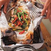 NEWSPAPER-WRAPPED SALMON WITH FRESH HERBS, LEMON AND CHILLI