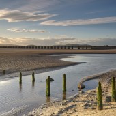 Wooden posts on the sandy shore at Arnside, Cumbria, England. Photo: Kevin Eaves/Shutterstock