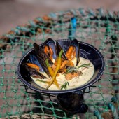 Carla Lamont's Spiced Inverlusa Mussels with Baby Carrots. Photo by Sam Jones