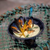 Carla Lamont's Spiced Inverlusa Mussels with Baby Carrots. Photo by Sam Jones