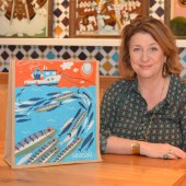 Caroline Quentin and her mackerel-inspired bag