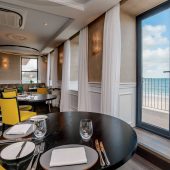 4. LA REUNION RESTAURANT La Reunion Restaurant occupies an early 20th-century building that was formerly the Rockmount hotel. After the refurbishment – headed up by local Guernsey interior designer Michele Hilton – the space now features panoramic windows and a chic, striking décor with blown-glass lamps, Victorian-style floor tiles and neon chairs. READ MORE