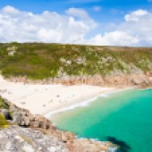 PORTHCURNO appears as fictional Nampara Cove, where Aidan (Ross) and Eleanor (Demelza) have filmed a dreamy sunny sequence Photo: Ian Woolcock/Shutterstock