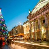 A giant Christmas tree lights the way outside the General Post Office