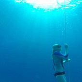 Michelle is in training to freedive to greater depths
