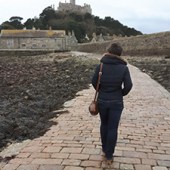 Nicola crosses the causeway