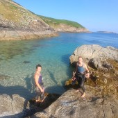 Team member Hannah takes an early morning dip with Fay before work