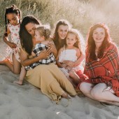 Cake-maker Autumn on the beach near Alnwick with her daughters