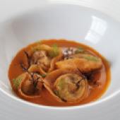 The Ferry House Haddock Tortellini Crab Bisque with bronze fennel