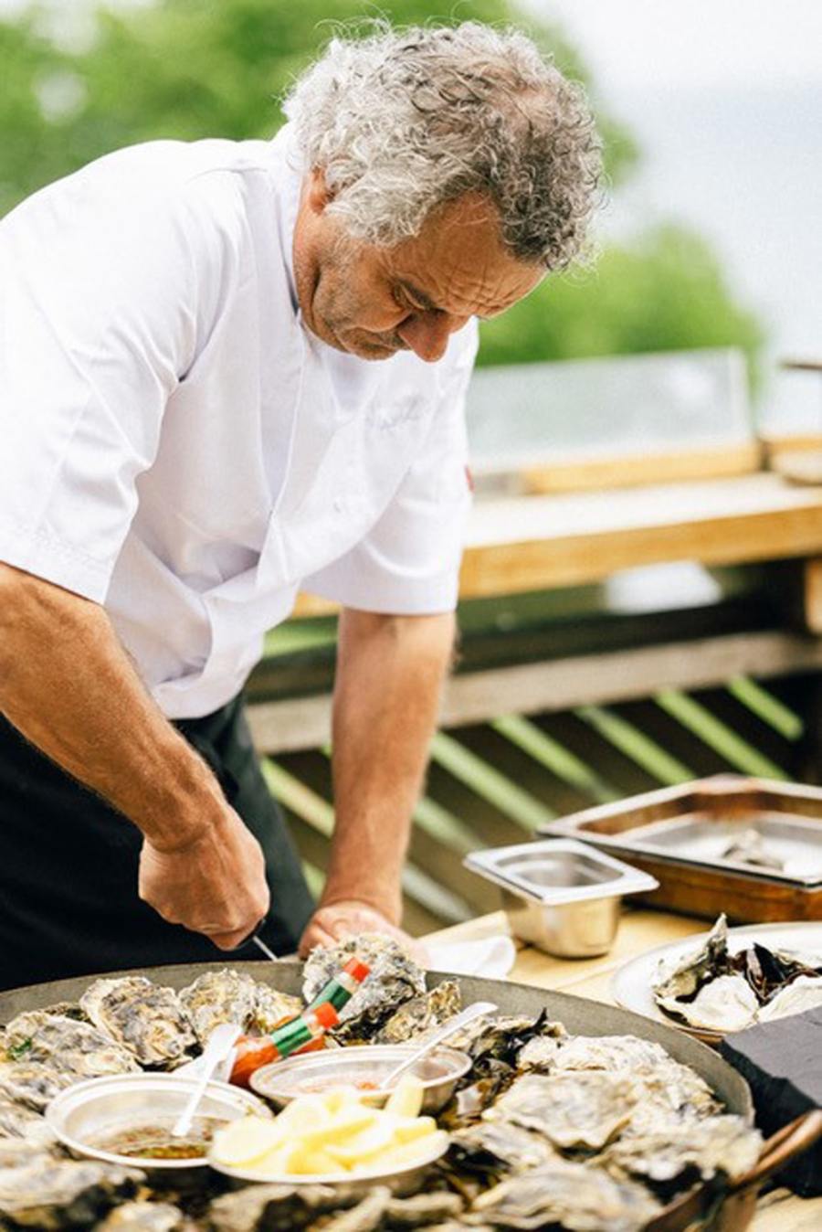 Mark Hix shucking oysters. Photo credit Matt Austin