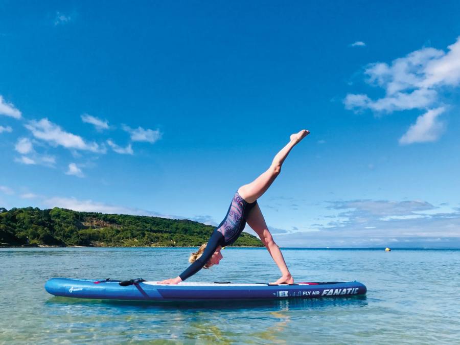 Balance & Glo Jenny Stewart teacher on paddleboard. Photo credit Alex Stewart