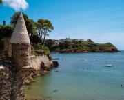 One of the famous conical towers overlooking Readymoney Cove at Fowey, the port town in south Cornwall where celebrated author Daphne du Maurier once lived