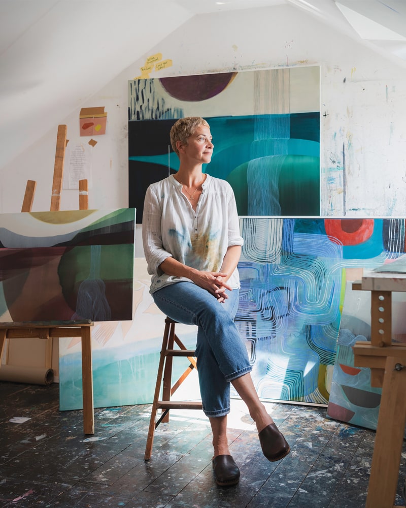 Louise's studio, tucked in the loft of her Hastings home, is a quiet space where the natural light shifts throughout the day, and she can see the sea from her skylight window. Photo credit kingand mcgaw.com and louisebody.com