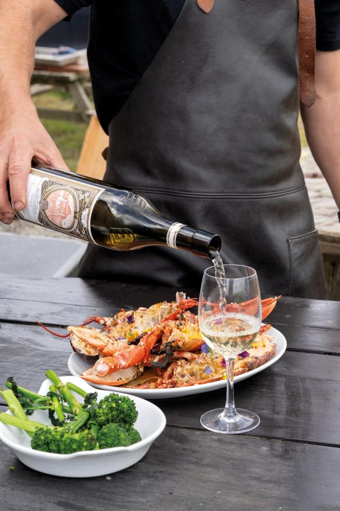 Grilled local seafood and farm-grown broccoli, paired with a delicate white wine. Photography Frankie Thomas