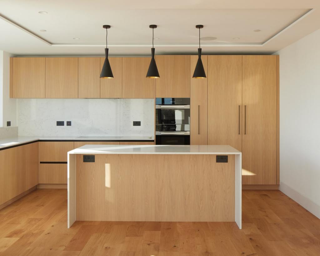 natural wood finishes add warmth to the streamlined interiors;