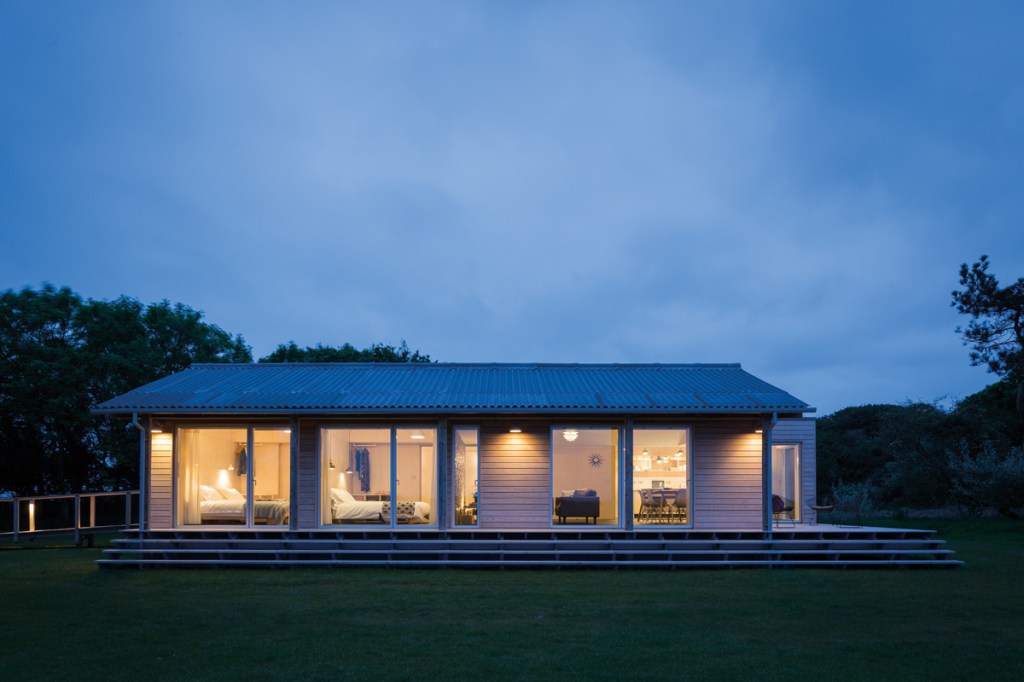 Exterior views of the property at dusk