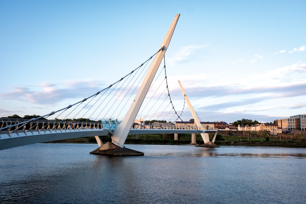 Opened in 2011, the Peace Bridge in Derry now connects the historically divided parts of the city