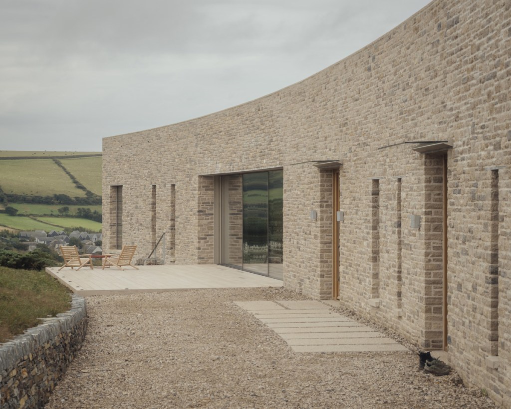 The exterior of Bay House is clad in pale Purbeck stone
