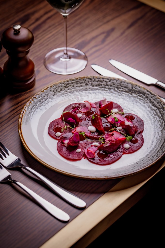 Beetroot carpaccio, pickled radish, coconut dressing. Photo credit
@lateef.photography